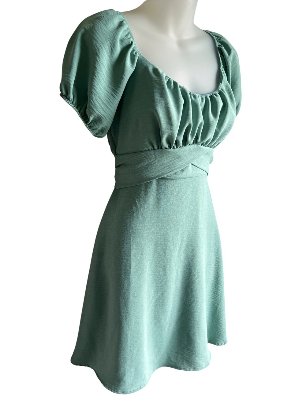 Altar'd State Green Smocked Puff Sleeve Milkmaid‎ Mini Dress S Cottage Coquette
